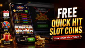 Free Quick Hit slot coins guide showing casino slot machine symbols